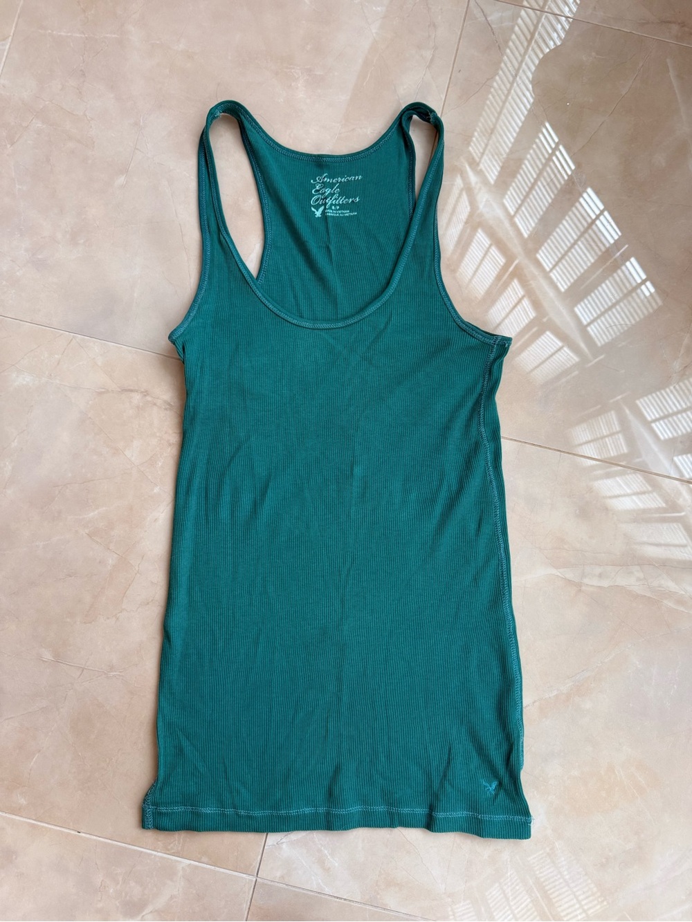 dark teal ribbed cotton scoop-neck tank top American Eagle Outfitters